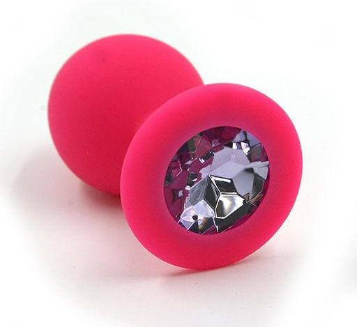 Розовая силиконовая анальная пробка с светло-фиолетовым кристаллом - 7 см. - Kanikule - купить с доставкой в Екатеринбурге