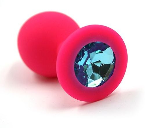 Розовая силиконовая анальная пробка с голубым кристаллом - 7 см. - Kanikule - купить с доставкой в Екатеринбурге