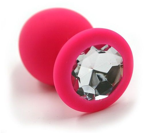 Розовая силиконовая анальная пробка с прозрачным кристаллом - 7 см. - Kanikule - купить с доставкой в Екатеринбурге