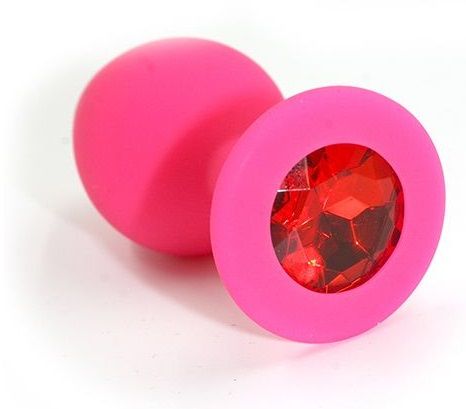 Розовая силиконовая анальная пробка с красным кристаллом - 7 см. - Kanikule - купить с доставкой в Екатеринбурге