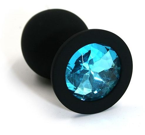 Чёрная силиконовая анальная пробка с голубым кристаллом - 7 см. - Kanikule - купить с доставкой в Екатеринбурге