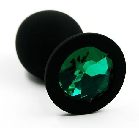 Чёрная силиконовая анальная пробка с изумрудным кристаллом - 7 см. - Kanikule - купить с доставкой в Екатеринбурге