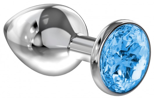 Большая серебристая анальная пробка Diamond Light blue Sparkle Large с голубым кристаллом - 8 см. - Lola Games - купить с доставкой в Екатеринбурге