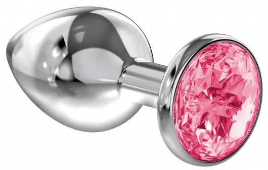 Большая серебристая анальная пробка Diamond Pink Sparkle Large с розовым кристаллом - 8 см. - Lola Games - купить с доставкой в Екатеринбурге