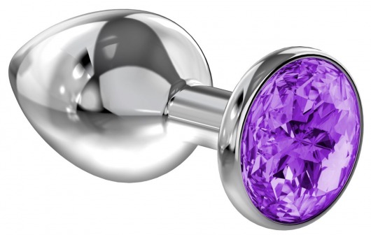 Большая серебристая анальная пробка Diamond Purple Sparkle Large с фиолетовым кристаллом - 8 см. - Lola Games - купить с доставкой в Екатеринбурге