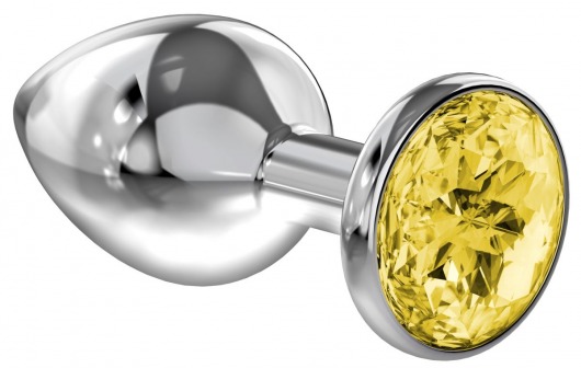 Большая серебристая анальная пробка Diamond Yellow Sparkle Large с жёлтым кристаллом - 8 см. - Lola Games - купить с доставкой в Екатеринбурге