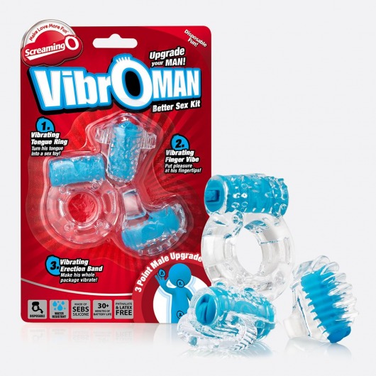 Голубой набор из 3 вибростимуляторов VIBROMAN - Screaming O