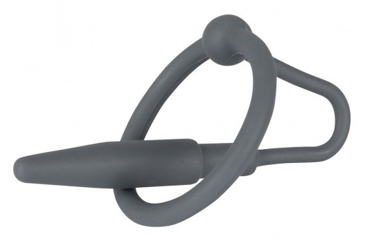 Серый уретральный плаг с силиконовым кольцом под головку Penis Plug - Orion - купить с доставкой в Екатеринбурге