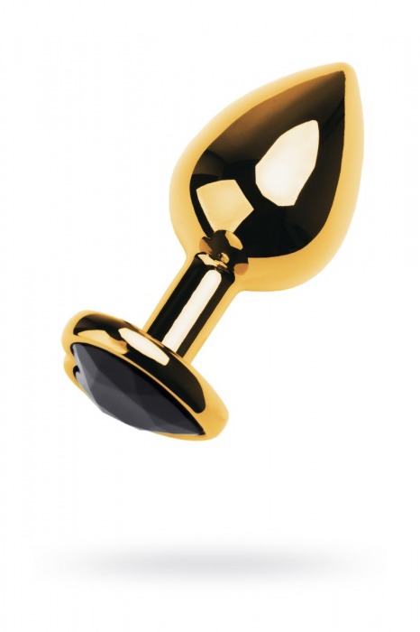 Золотистый анальный плаг с чёрным кристаллом-сердцем - 8,5 см. - ToyFa - купить с доставкой в Екатеринбурге