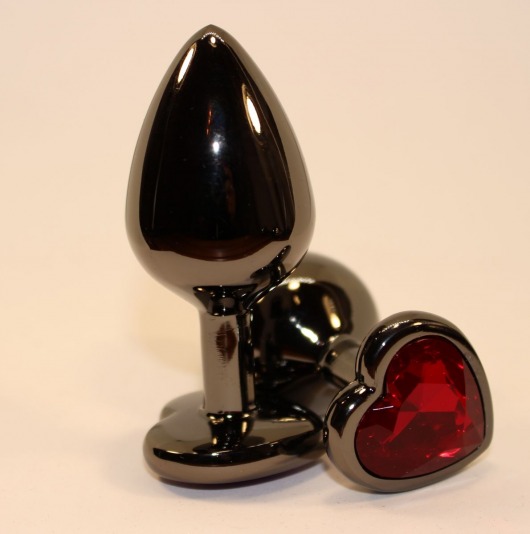 Чёрная пробка с красным сердцем-кристаллом - 7 см. - 4sexdreaM - купить с доставкой в Екатеринбурге