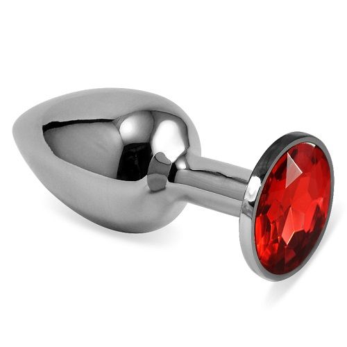Серебристая анальная втулка с красным кристаллом - 7 см. - Джага-Джага - купить с доставкой в Екатеринбурге