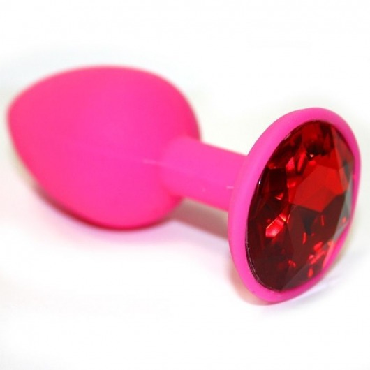 Розовая силиконовая анальная втулка с красным кристаллом - 7,3 см. - Джага-Джага - купить с доставкой в Екатеринбурге
