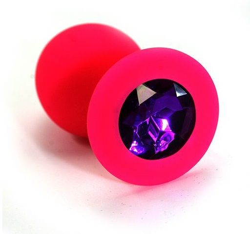 Розовая анальная втулка с фиолетовым кристаллом - 7,3 см. - Джага-Джага - купить с доставкой в Екатеринбурге