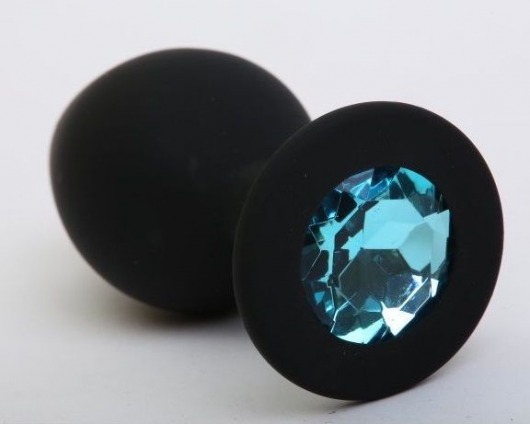 Чёрная анальная втулка с голубым кристаллом - 7,3 см. - Джага-Джага - купить с доставкой в Екатеринбурге