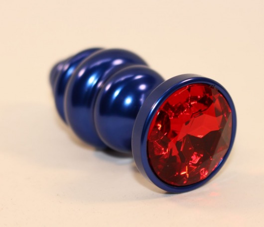 Синяя рифлёная пробка с красным кристаллом - 7,3 см. - 4sexdreaM - купить с доставкой в Екатеринбурге