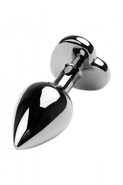 Серебристая анальная втулка с чёрным стразом-сердцем - 9,5 см. - ToyFa - купить с доставкой в Екатеринбурге