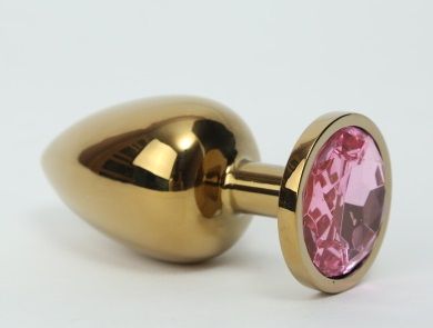 Золотистая средняя пробка с розовым кристаллом - 8,5 см. - Джага-Джага - купить с доставкой в Екатеринбурге