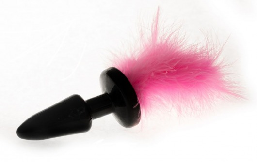 Чёрная анальная пробка с розовым хвостом - 4sexdreaM