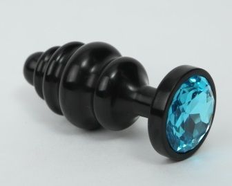 Черная фигурная анальная пробка с голубым кристаллом - 8,2 см. - 4sexdreaM - купить с доставкой в Екатеринбурге