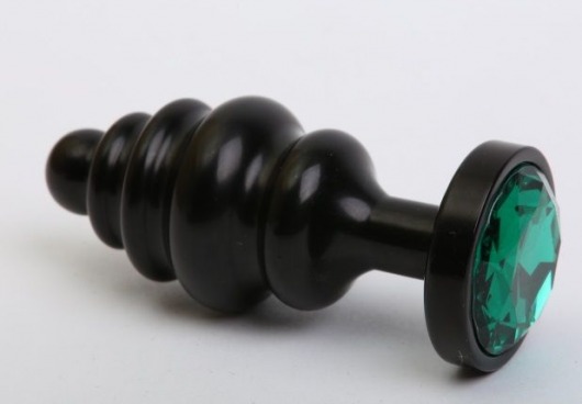 Черная фигурная анальная пробка с зеленым кристаллом - 8,2 см. - 4sexdreaM - купить с доставкой в Екатеринбурге