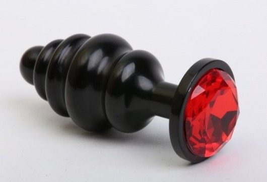 Черная фигурная анальная пробка с красным кристаллом - 8,2 см. - 4sexdreaM - купить с доставкой в Екатеринбурге