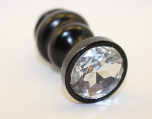 Черная фигурная анальная пробка с прозрачным кристаллом - 8,2 см. - 4sexdreaM - купить с доставкой в Екатеринбурге