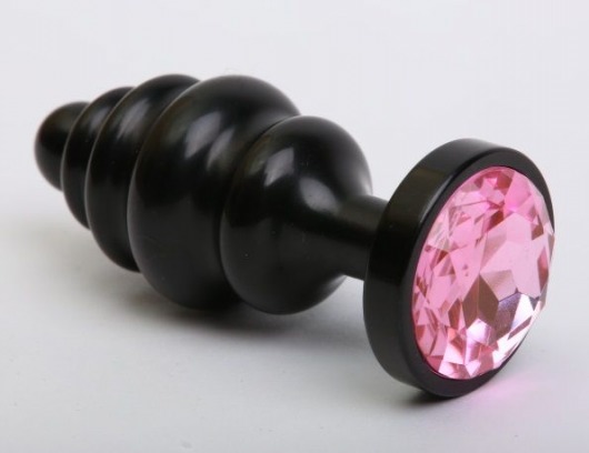 Черная фигурная анальная пробка с розовым кристаллом - 8,2 см. - 4sexdreaM - купить с доставкой в Екатеринбурге