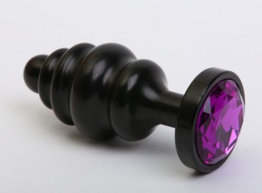 Черная фигурная анальная пробка с фиолетовым кристаллом - 8,2 см. - 4sexdreaM - купить с доставкой в Екатеринбурге