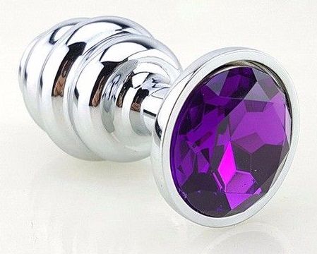 Серебристая фигурная анальная пробка с фиолетовым кристаллом - 8 см. - 4sexdreaM - купить с доставкой в Екатеринбурге