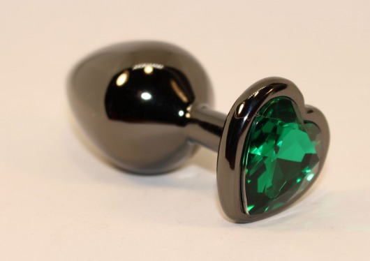 Черная коническая анальная пробка с зеленым кристаллом-сердечком - 8 см. - 4sexdreaM - купить с доставкой в Екатеринбурге