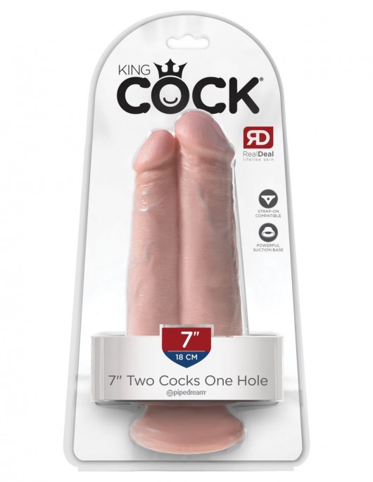 Сдвоенный телесный фаллоимитатор на присоске 7  Two Cocks One Hole - 20,3 см. - Pipedream