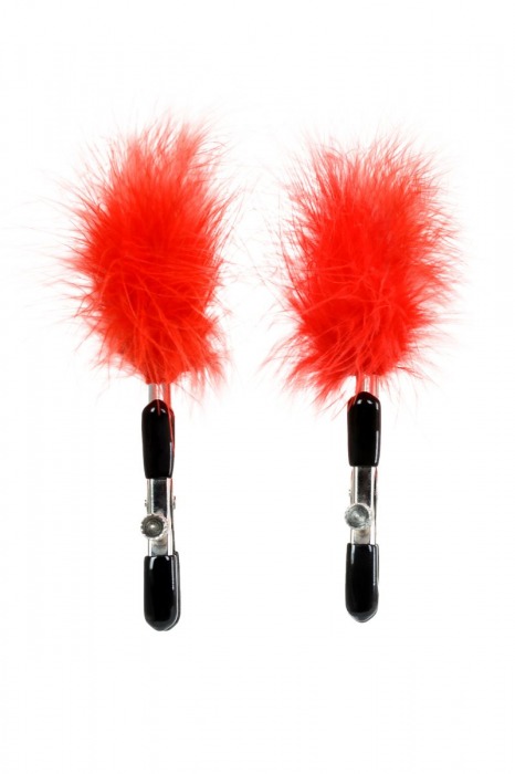 Зажимы для сосков с красным пухом Theatre - ToyFa - купить с доставкой в Екатеринбурге
