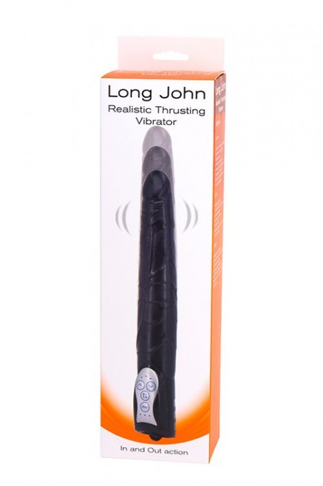 Чёрный вибромассажер Long John Realistic Thrusting Vibrator с функцией толкания - 20 см. - Seven Creations